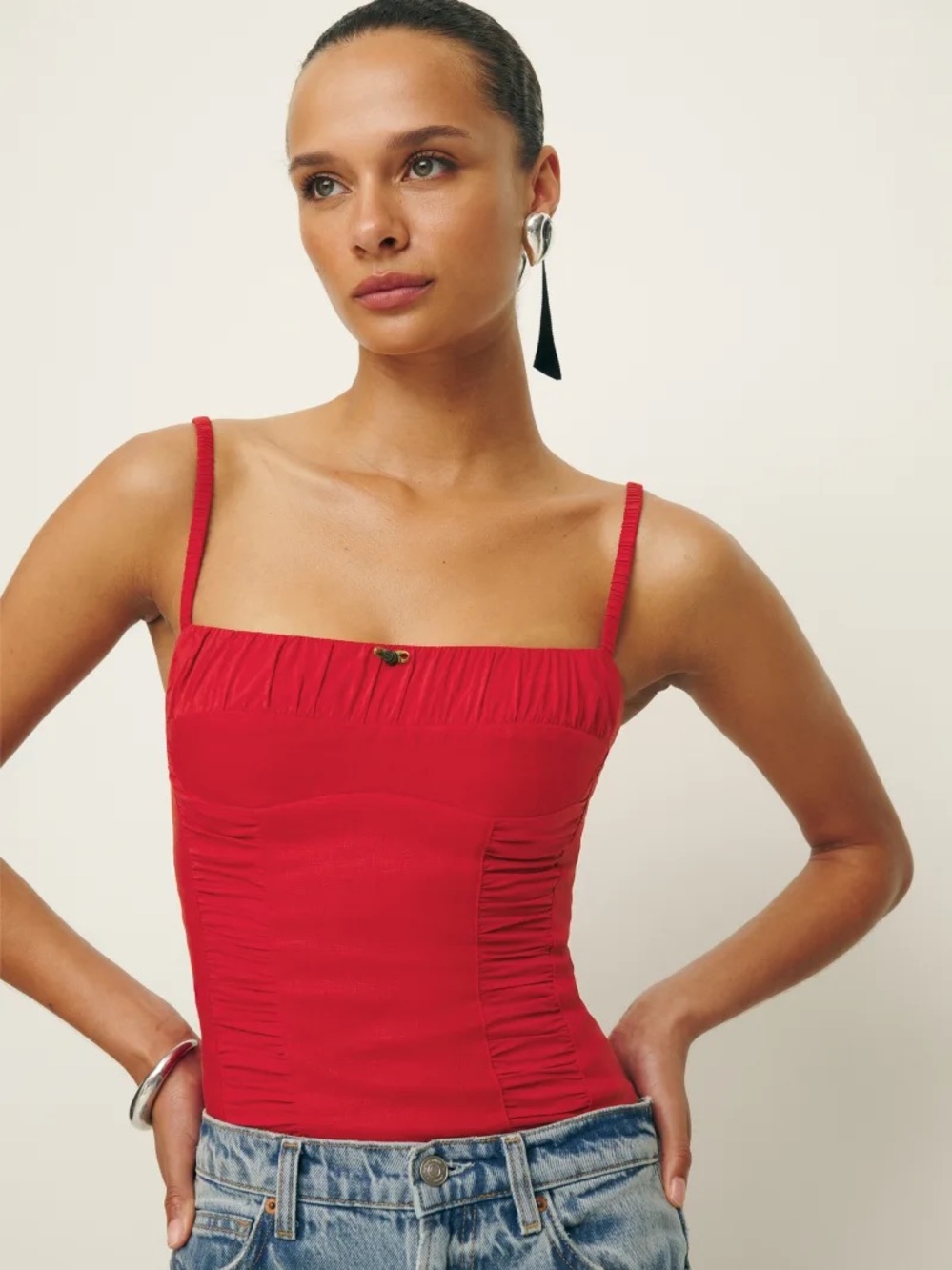 Reformation Emery Linen Top In Lipstick Size 0